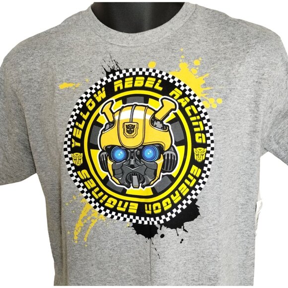 Transformers Boys 16 to 18 Gray Bumblebee Yellow Rebel Racing T-Shirt New - Picture 3 of 6